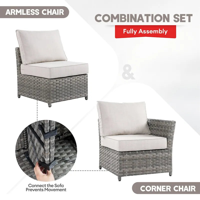 Ensemble de mobilier de patio sectionnel XIZZI 9 pièces avec fauteuils pivotants à bascule