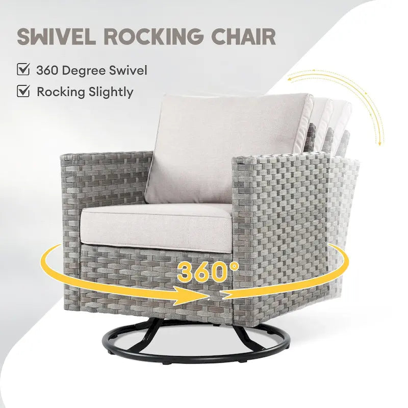 Ensemble de mobilier de patio sectionnel XIZZI 9 pièces avec fauteuils pivotants à bascule