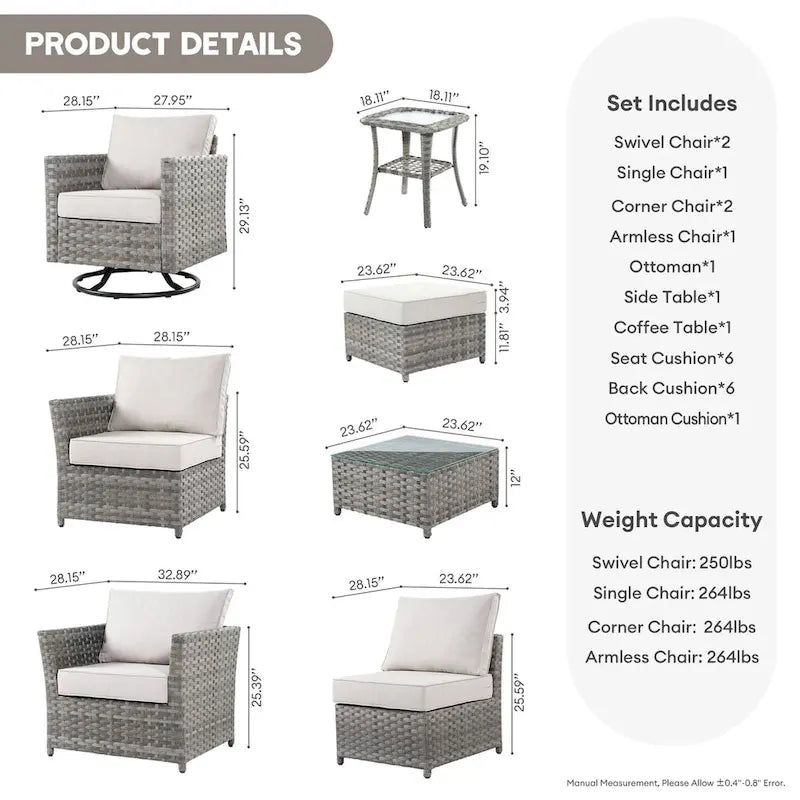 Ensemble de mobilier de patio sectionnel XIZZI 9 pièces avec fauteuils pivotants à bascule
