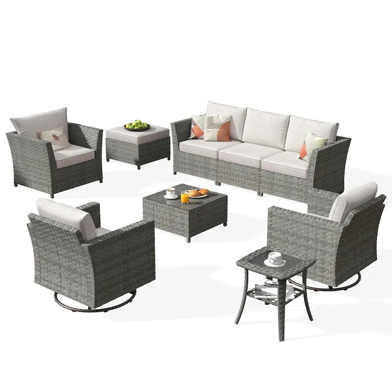 Ensemble de mobilier de patio sectionnel XIZZI 9 pièces avec fauteuils pivotants à bascule