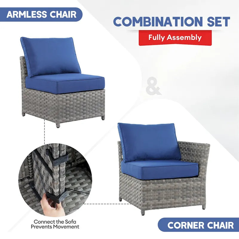 Ensemble de mobilier de patio sectionnel XIZZI 9 pièces avec fauteuils pivotants à bascule
