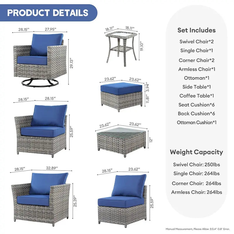 Ensemble de mobilier de patio sectionnel XIZZI 9 pièces avec fauteuils pivotants à bascule