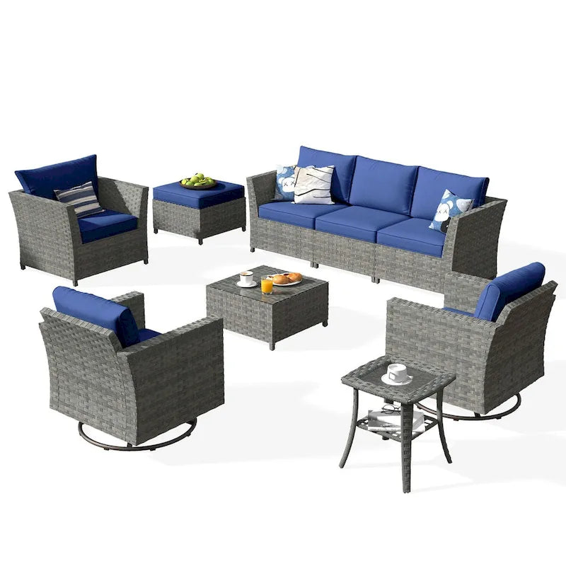 Ensemble de mobilier de patio sectionnel XIZZI 9 pièces avec fauteuils pivotants à bascule