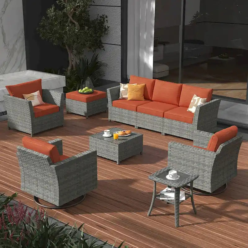Ensemble de mobilier de patio sectionnel XIZZI 9 pièces avec fauteuils pivotants à bascule