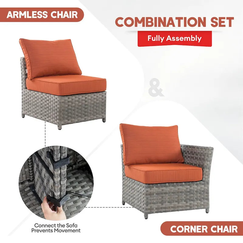 Ensemble de mobilier de patio sectionnel XIZZI 9 pièces avec fauteuils pivotants à bascule