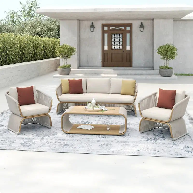 Corvus Ida 4-piece Wicker Outdoor Conversation Sofa Set with Sunbrella Fabric