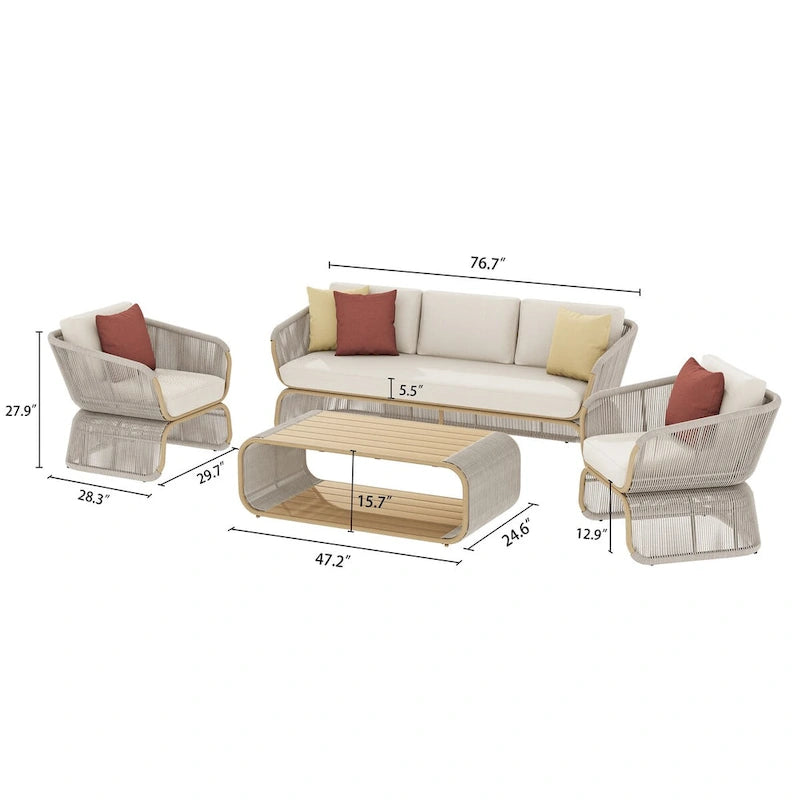 Ensemble de conversation extérieur 4 pièces en osier Corvus Ida avec tissu Sunbrella