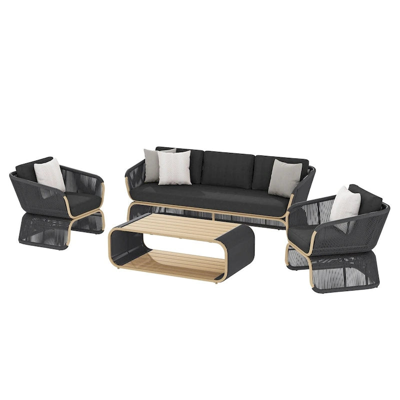 Ensemble de conversation extérieur 4 pièces en osier Corvus Ida avec tissu Sunbrella