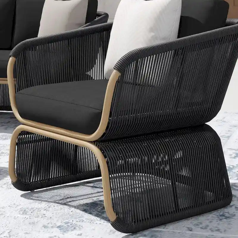 Ensemble de conversation extérieur 4 pièces en osier Corvus Ida avec tissu Sunbrella
