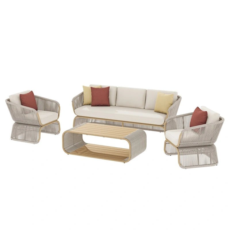 Ensemble de conversation extérieur 4 pièces en osier Corvus Ida avec tissu Sunbrella