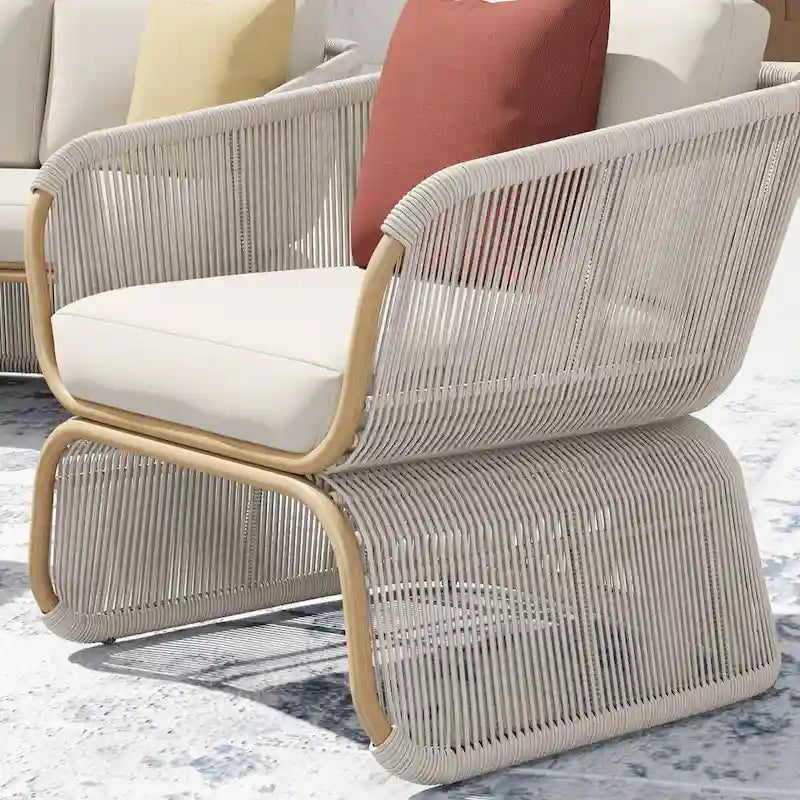 Ensemble de conversation extérieur 4 pièces en osier Corvus Ida avec tissu Sunbrella