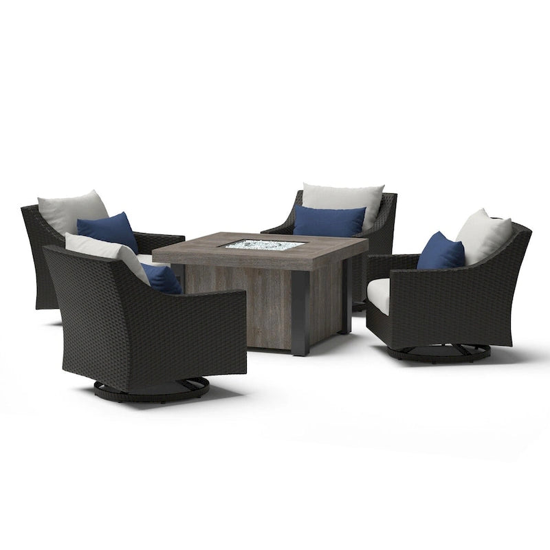Ensemble de conversation de patio Deco 5 pièces Sunbrella avec brasero et fauteuils pivotants