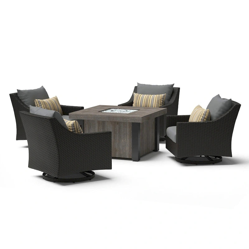 Ensemble de conversation de patio Deco 5 pièces Sunbrella avec brasero et fauteuils pivotants