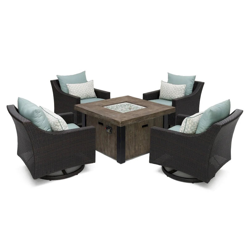 Ensemble de conversation de patio Deco 5 pièces Sunbrella avec brasero et fauteuils pivotants