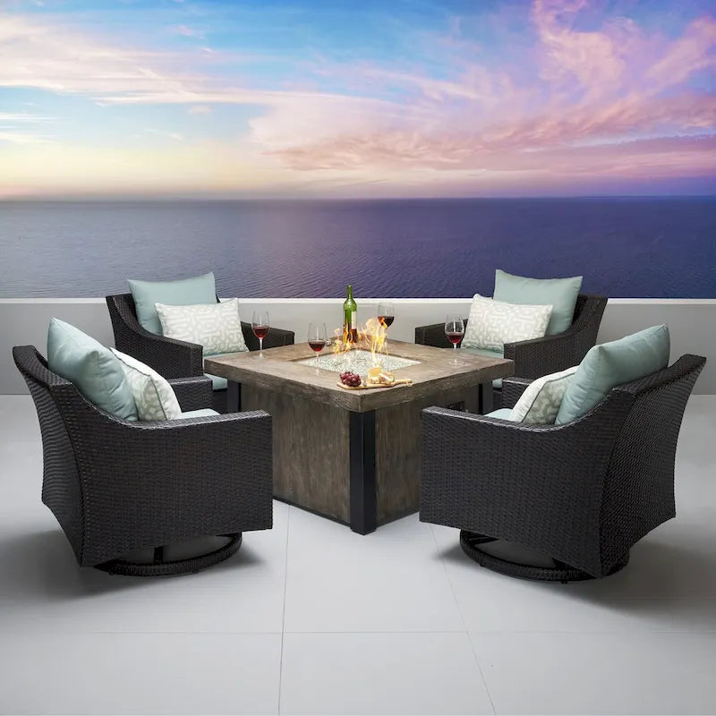 Ensemble de conversation de patio Deco 5 pièces Sunbrella avec brasero et fauteuils pivotants