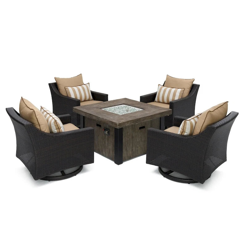 Ensemble de conversation de patio Deco 5 pièces Sunbrella avec brasero et fauteuils pivotants