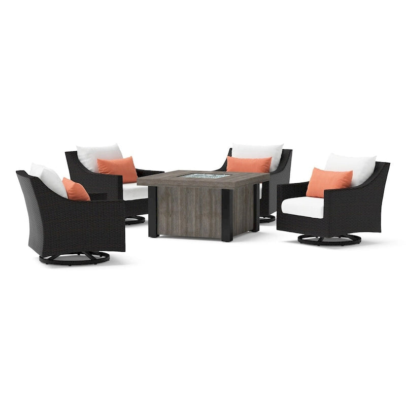Ensemble de conversation de patio Deco 5 pièces Sunbrella avec brasero et fauteuils pivotants