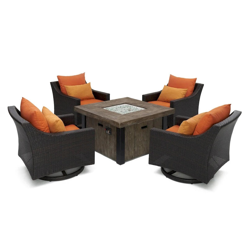 Ensemble de conversation de patio Deco 5 pièces Sunbrella avec brasero et fauteuils pivotants