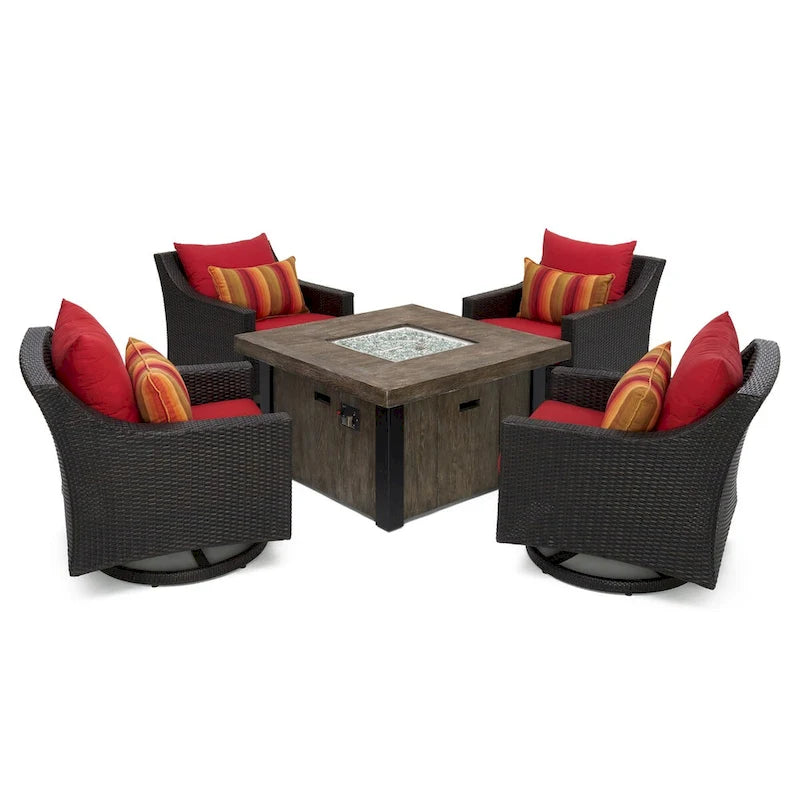 Ensemble de conversation de patio Deco 5 pièces Sunbrella avec brasero et fauteuils pivotants