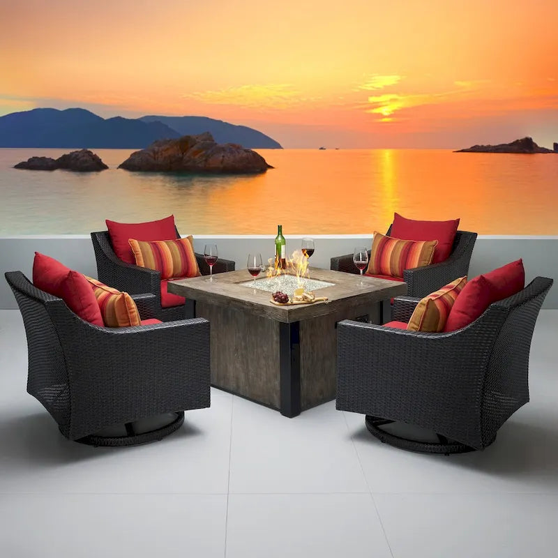Ensemble de conversation de patio Deco 5 pièces Sunbrella avec brasero et fauteuils pivotants