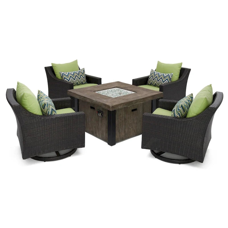 Ensemble de conversation de patio Deco 5 pièces Sunbrella avec brasero et fauteuils pivotants