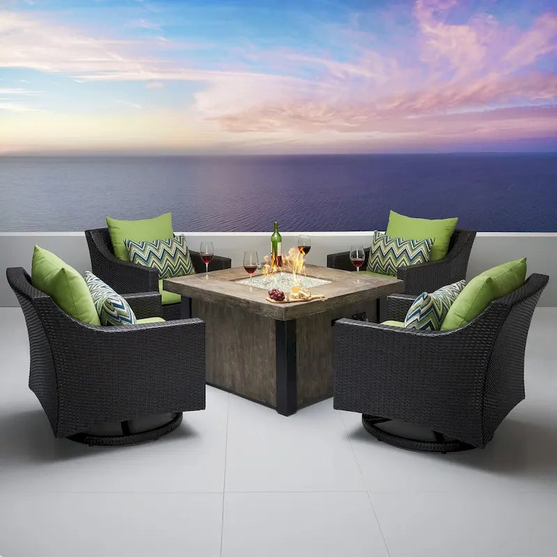 Ensemble de conversation de patio Deco 5 pièces Sunbrella avec brasero et fauteuils pivotants