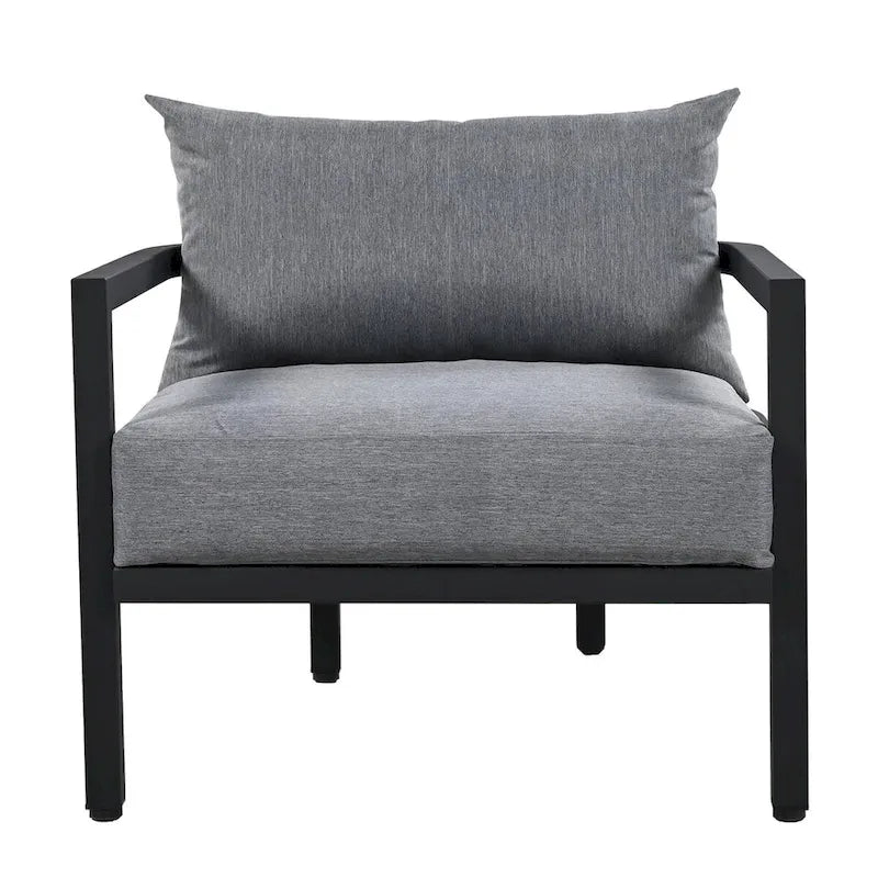 Canapé d'angle d'extérieur en acier 4 places avec table et coussins