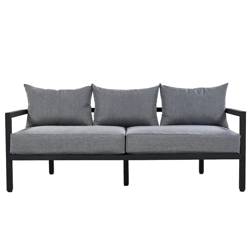 Canapé d'angle d'extérieur en acier 4 places avec table et coussins