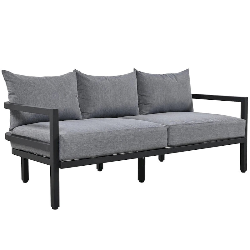 Canapé d'angle d'extérieur en acier 4 places avec table et coussins