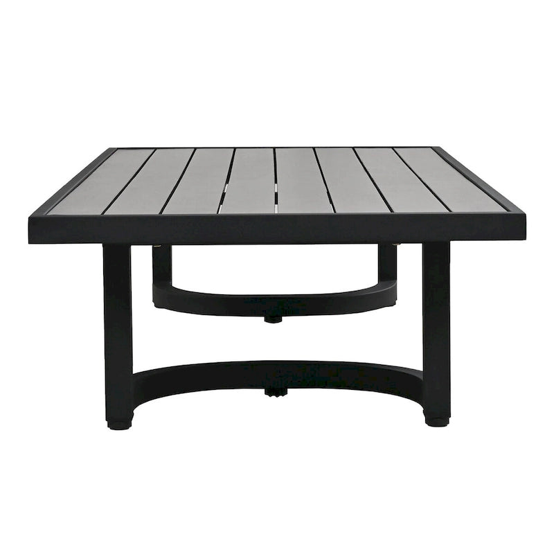 Canapé d'angle d'extérieur en acier 4 places avec table et coussins