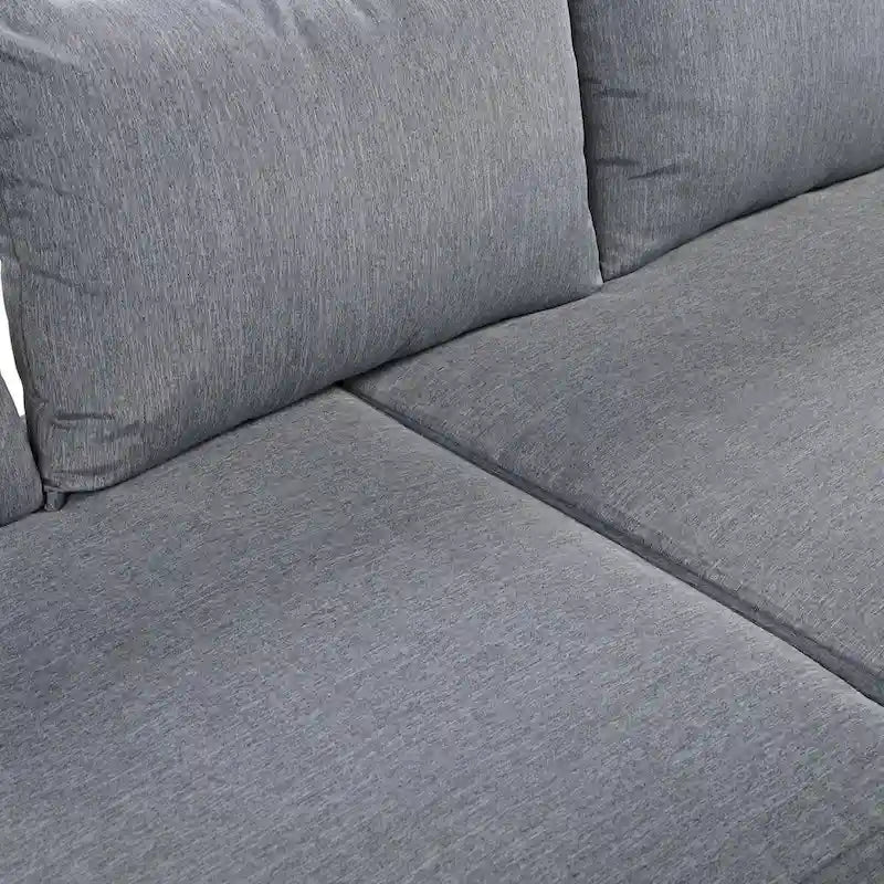 Canapé d'angle d'extérieur en acier 4 places avec table et coussins