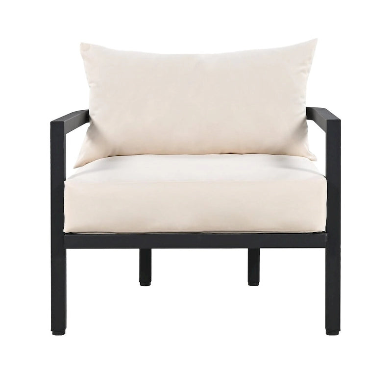 Canapé d'angle d'extérieur en acier 4 places avec table et coussins