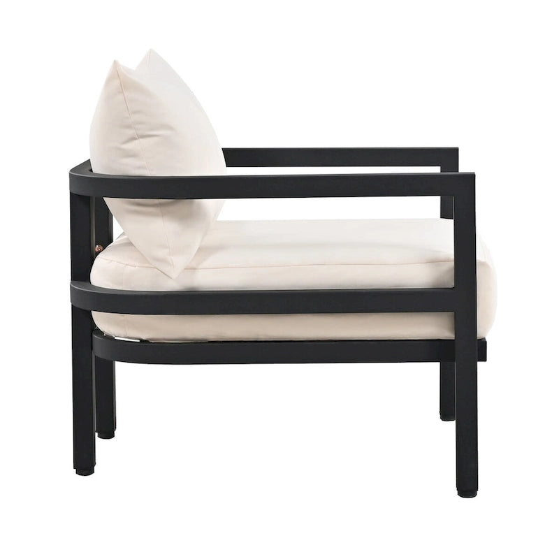 Canapé d'angle d'extérieur en acier 4 places avec table et coussins