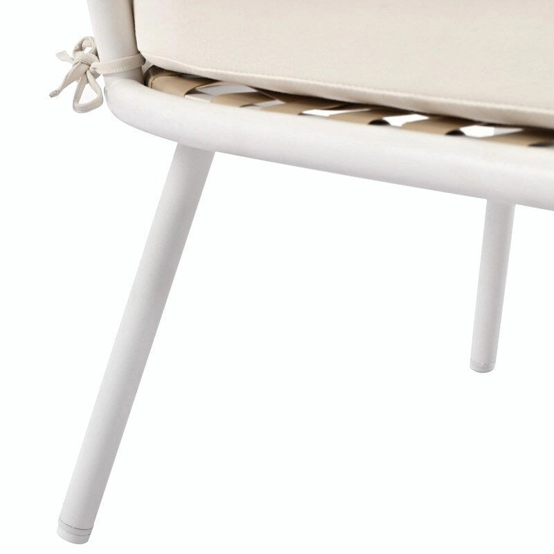 Salon de jardin bohème 4 pièces en corde : Assise d'extérieur avec table en bois d'acacia, Coussins épais
