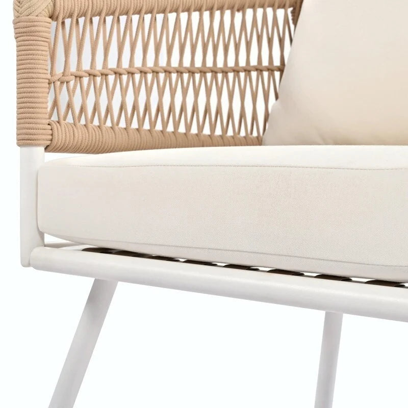 Salon de jardin bohème 4 pièces en corde : Assise d'extérieur avec table en bois d'acacia, Coussins épais