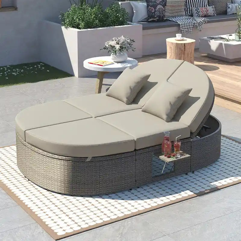 Gray PE Rattan Outdoor Daybed for 2