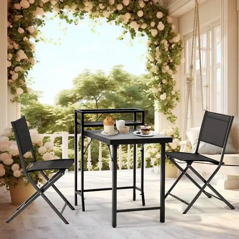 Ensemble de Bistro de Jardin 3 Pièces, Table et Chaises Pliantes de Jardin - 2 Places