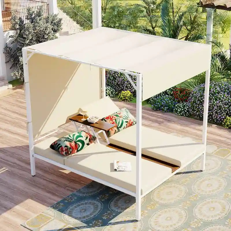 Lit de repos d'extérieur avec coussins, sièges réglables pour jardin, piscine