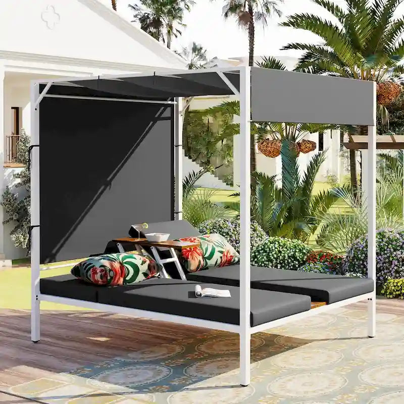 Lit de repos d'extérieur avec coussins, sièges réglables pour jardin, piscine