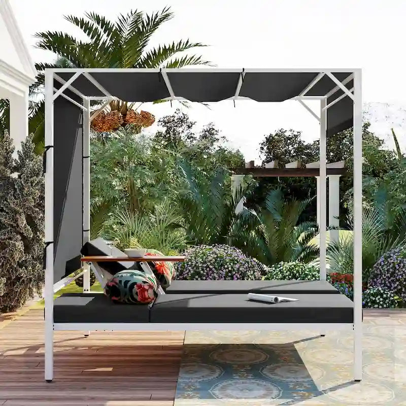 Lit de repos d'extérieur avec coussins, sièges réglables pour jardin, piscine