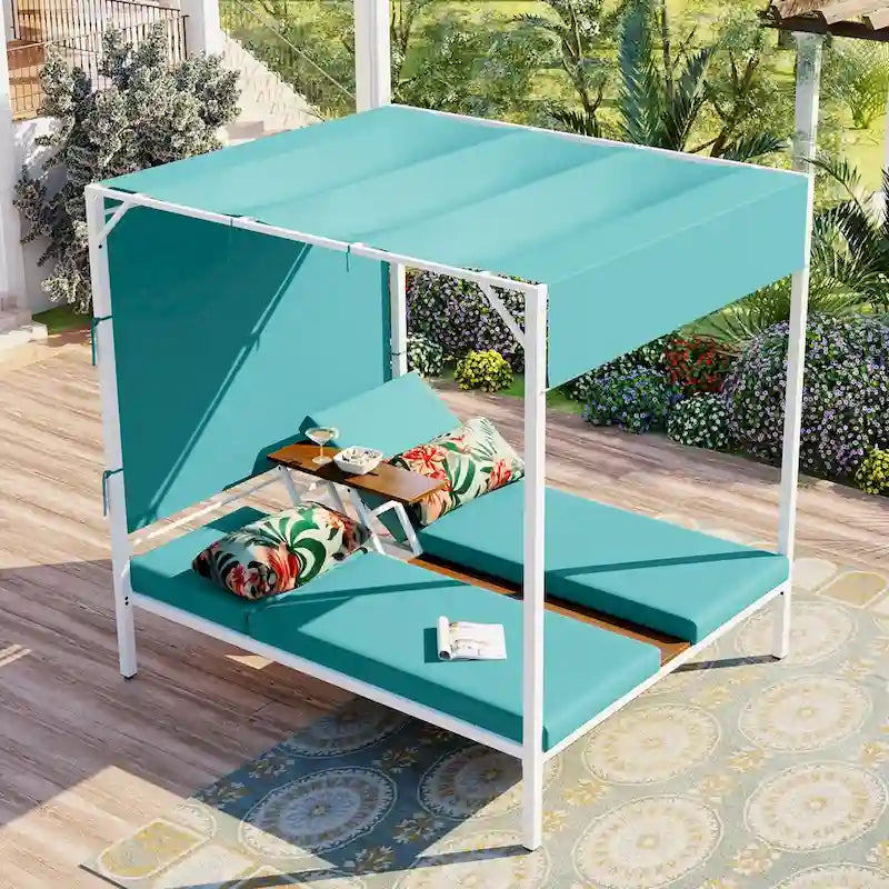 Lit de repos d'extérieur avec coussins, sièges réglables pour jardin, piscine