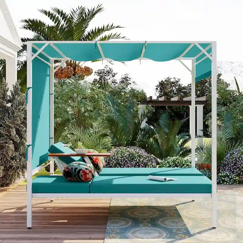 Lit de repos d'extérieur avec coussins, sièges réglables pour jardin, piscine