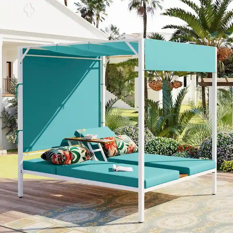 Lit de repos d'extérieur avec coussins, sièges réglables pour jardin, piscine