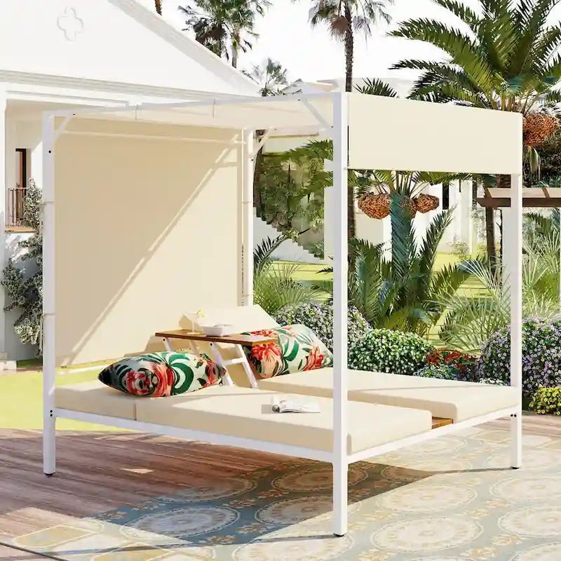 Lit de repos d'extérieur avec coussins, sièges réglables pour jardin, piscine