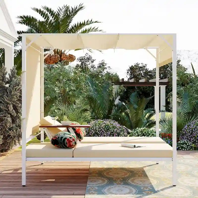Lit de repos d'extérieur avec coussins, sièges réglables pour jardin, piscine