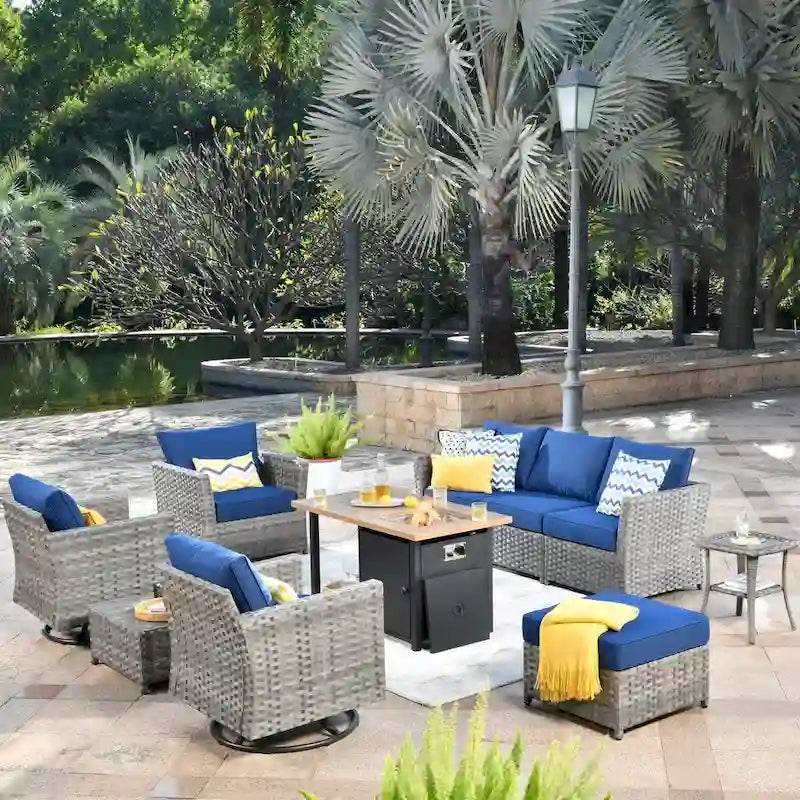 XIZZI Salon de jardin 10 pièces en rotin avec brasero