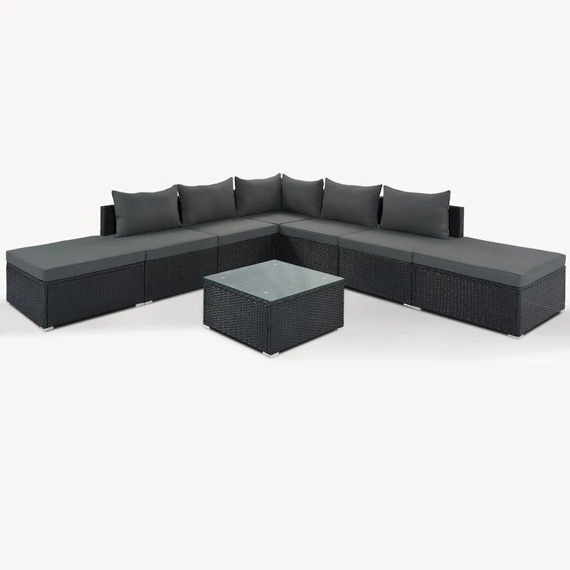 Ensemble de mobilier de patio gris élégant avec table en verre trempé