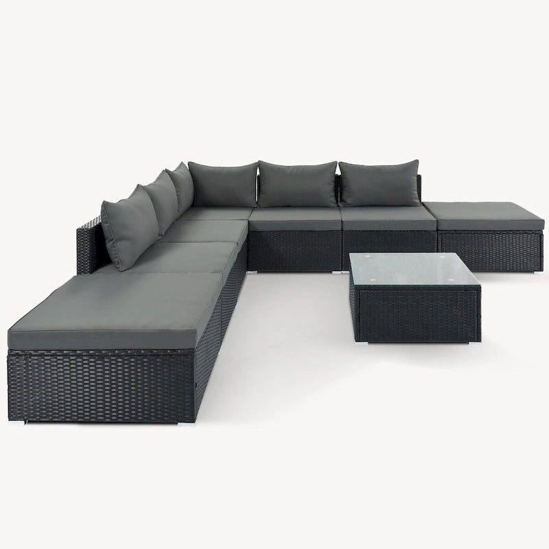 Ensemble de mobilier de patio gris élégant avec table en verre trempé