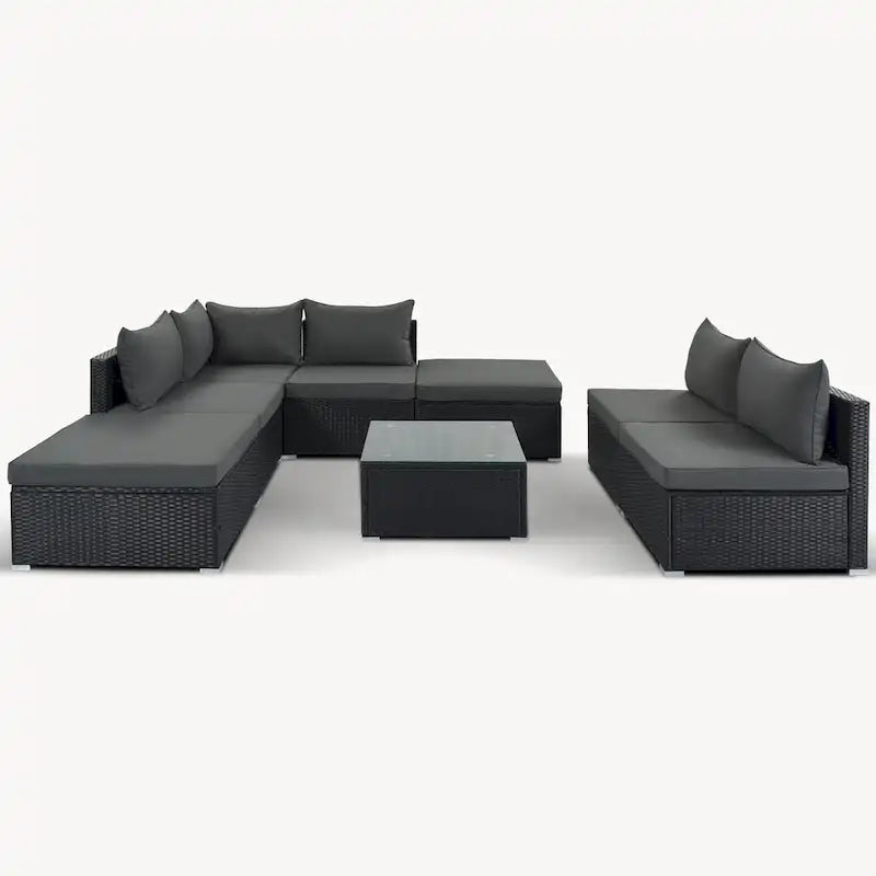 Ensemble de mobilier de patio gris élégant avec table en verre trempé