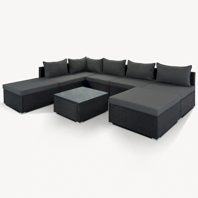 Ensemble de mobilier de patio gris élégant avec table en verre trempé